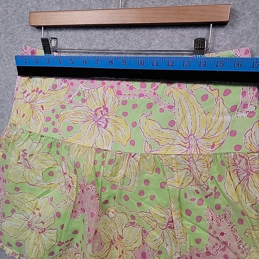 VTG‎ LILLY PULITZER Fillies for Lillies Floral Print Tiered Cotton Mini Skirt 10